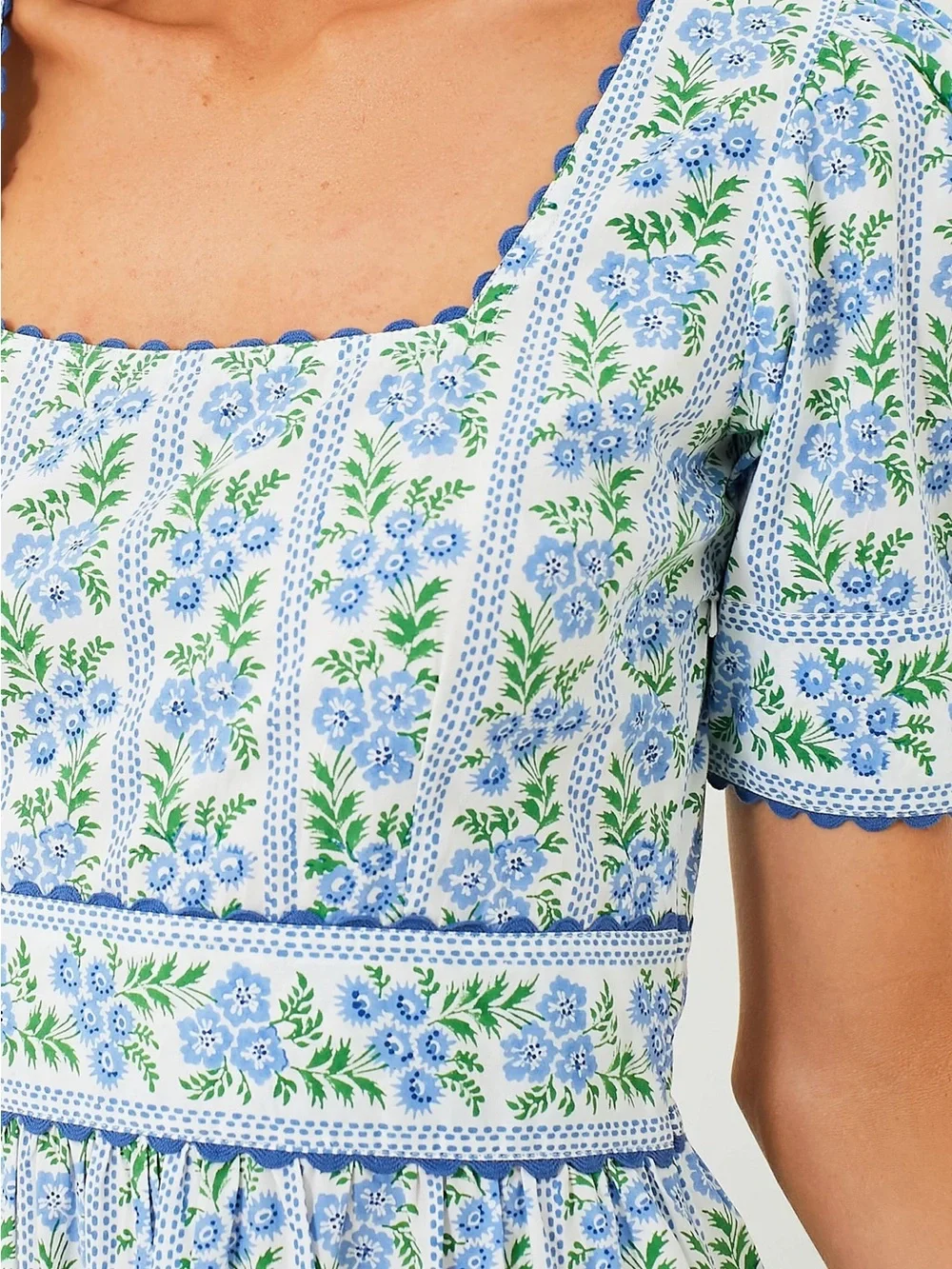 Pink City Prints Cotswolds Border Evelyn Dress Blue Floral Large - Picture 3 of 8